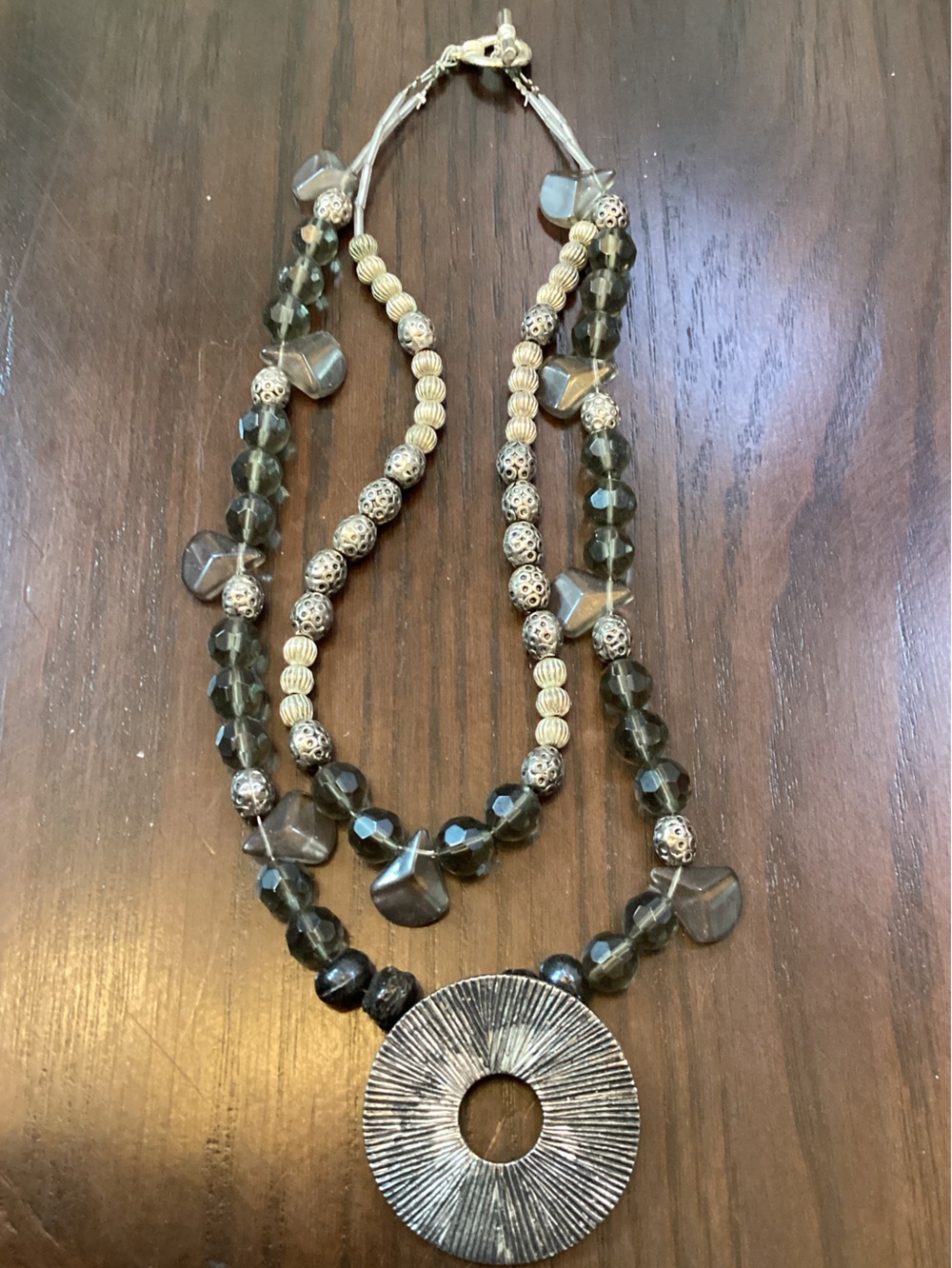 Layered Smoky Bead and Metallic Accent Necklace - Brown/Gray
